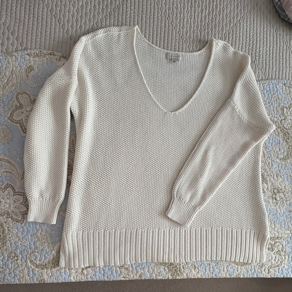 Ivory Lucky Brand Cotton-Blend Pullover V-Neck Sweater - Picture 3 of 8